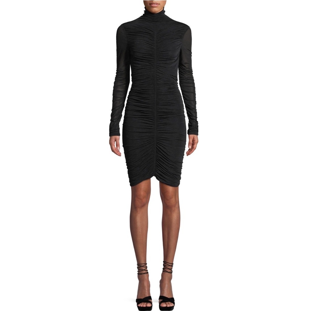 Diane Von Furstenberg || DVF Olivia Mini Dress‎ Ruched Long Sleeve Mesh Black L
